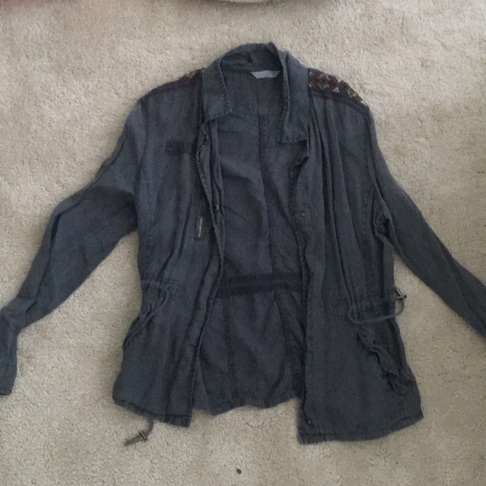 Grey Blue Cargo jacket with embroidery